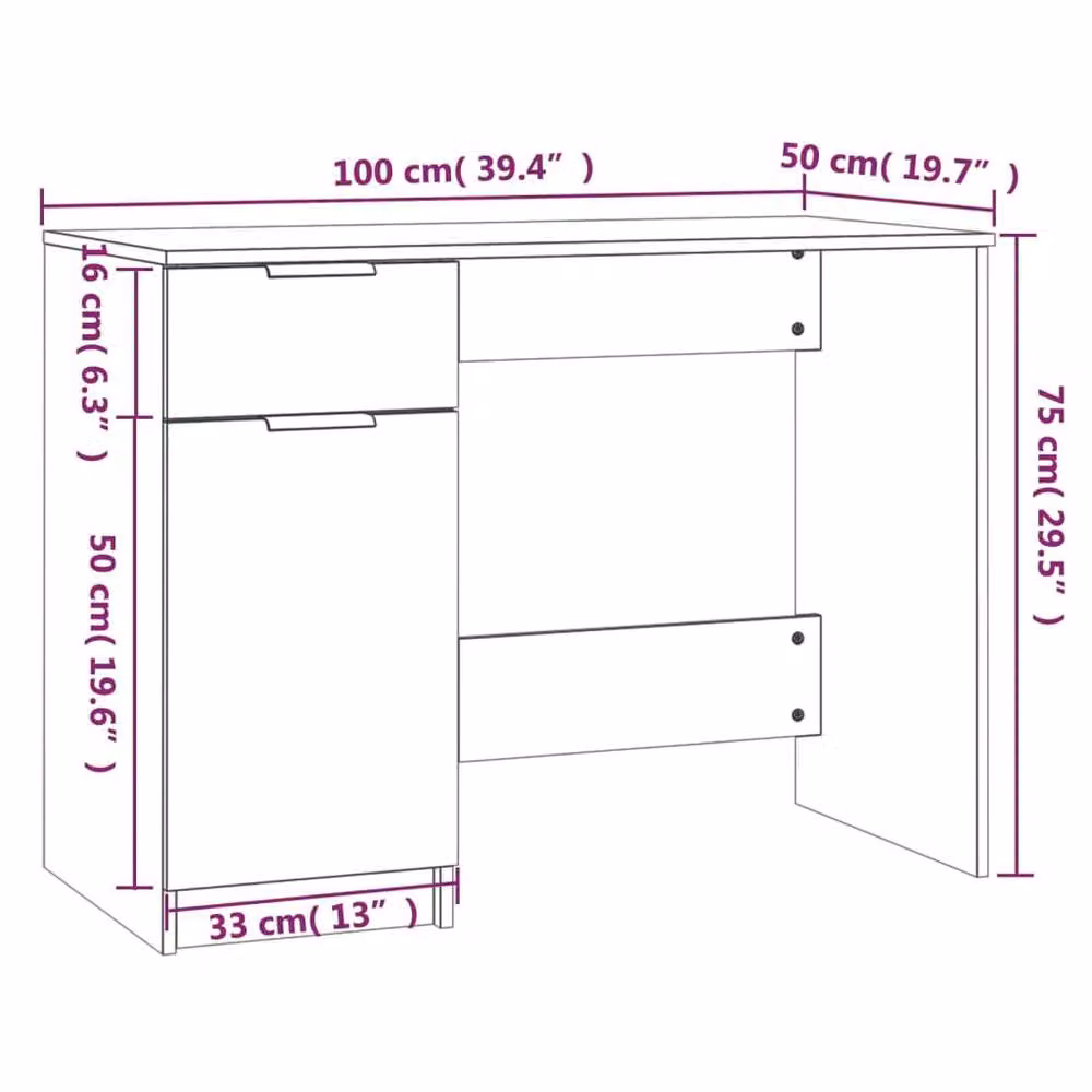 Berkfield Home Modern Writing Desk in Sonoma Oak and Beige, W/D/H: 100 x 50 x 75 cm – 3