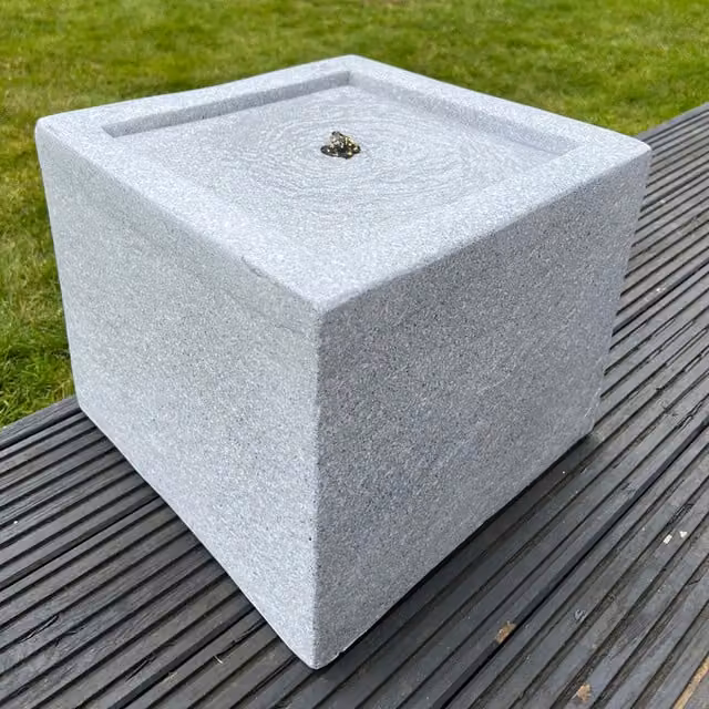 AllPondSolutions Solar Square Tabletop Water Feature with LED Lights in Grey Stone Effect