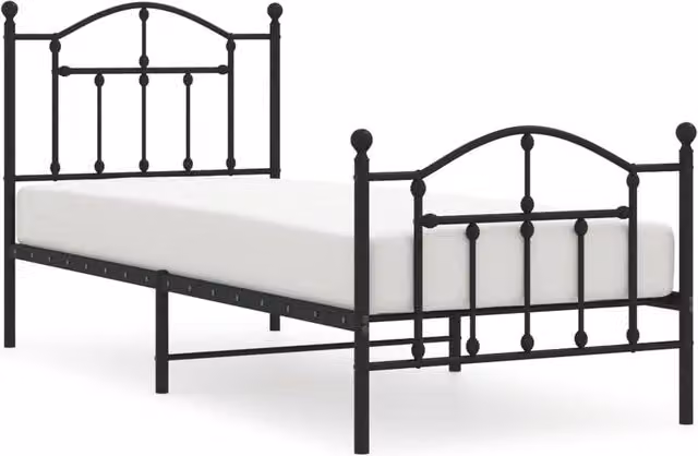 Berkfield Home Metal Bed Frame with Headboard and Footboard in Black, W: 80 cm, L: 200 cm