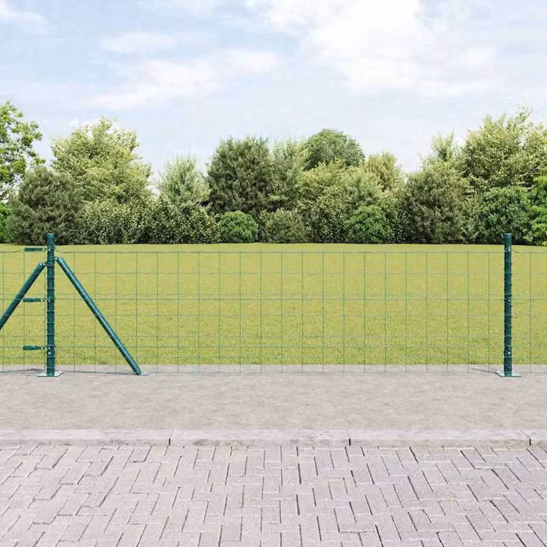 Berkfield Home Euro Fence with 7 Flanged Posts, Galvanised Steel, Green, W: 10 m, H: 0.4 m