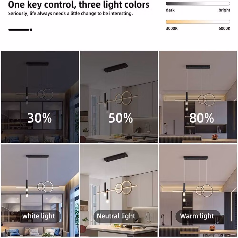 NIVOR Modern LED Ring Pendant Light in Black, Dimmable and Adjustable with Remote Control, 100 cm – 3