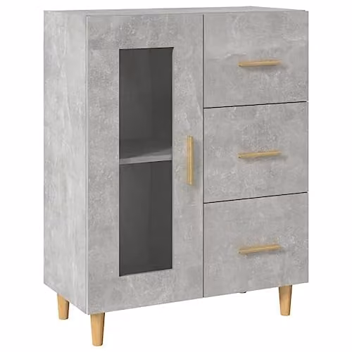 vidaXL Modern Sideboard in Concrete Grey, Engineered Wood and Glass, W: 69.5 cm, D: 34 cm, H: 90 cm – 1