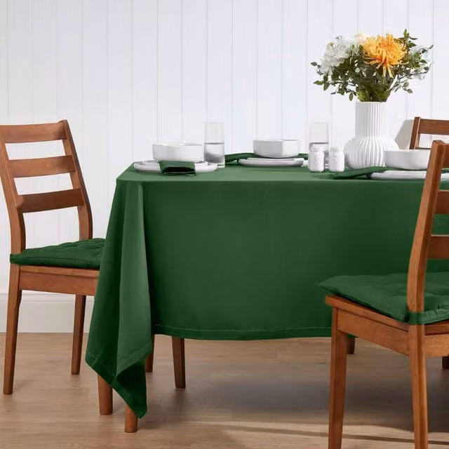 Homescapes Plain Green Cotton Rectangular Tablecloth, W: 137.16 cm, L: 228.6 cm
