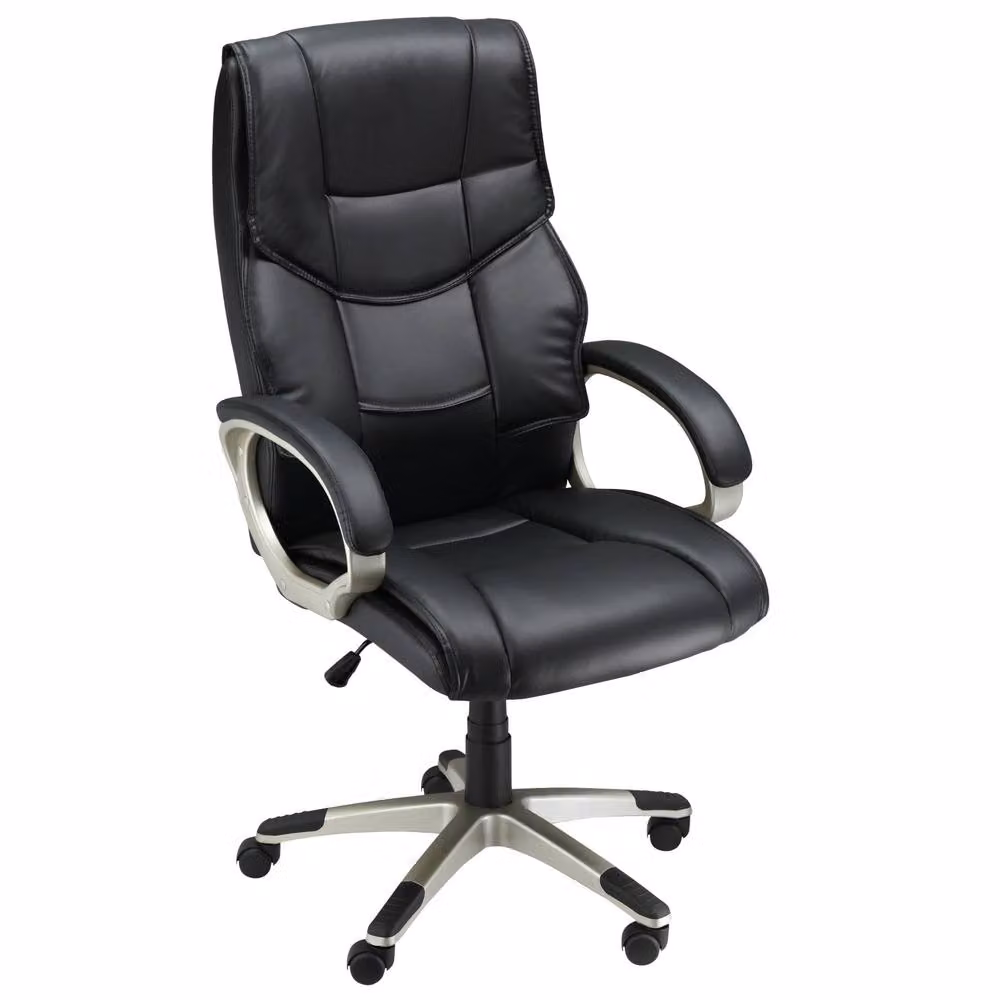 STILVORA Black Synthetic Leather Task Chair with Armrests and 360 Degree Swivel – 5