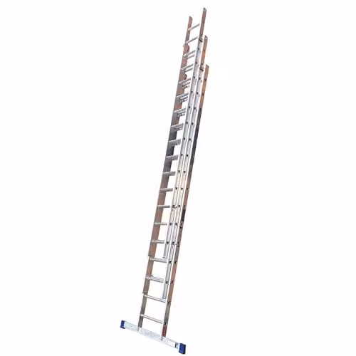 TB Davies TRADE Triple Extension Ladder in Silver with Comfort D-Shaped Rungs, EN131 Professional Aluminium and Steel Construction