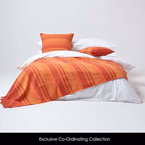 Homescapes Morocco Striped Cotton Cushion Cover in Terracotta and Orange, W/D/H: 45 x 45 x 45 cm – 3