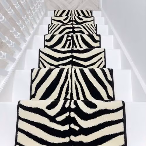 runrug Zebra Print Stair Runner, Black, W: 60 cm, L: 540 cm, Thickness: 0.9 cm – 7