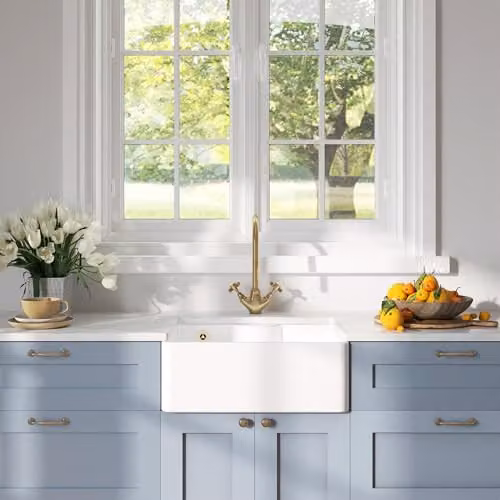 Balterley White Ceramic Butler Kitchen Sink, Single Bowl with Tap Ledge and Overflow Hole, W/D/H: 59.5 x 45 x 22 cm – 2