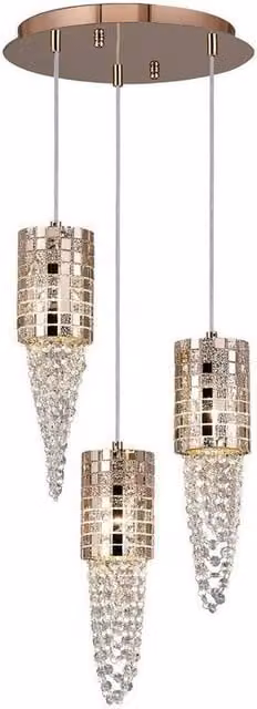 Netlighting Camden Round Ceiling Cluster Pendant with 3 Crystal and Glass Lights in Gold/Brass