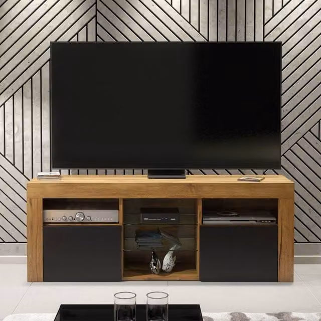 Creative Furniture Pulse TV Unit in Dark Oak and Black Matt, W: 145 cm, H: 53 cm, D: 35 cm – 1