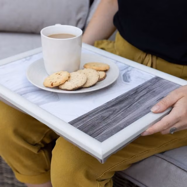 Creative Tops Marble Effect Lap Tray in Silver, White and Grey, W: 44 cm, D: 34 cm