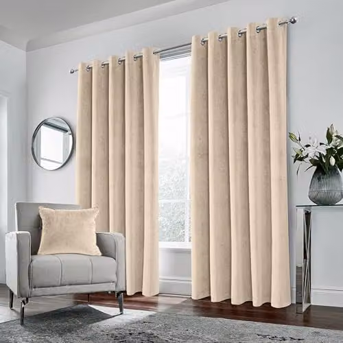 Enhanced Living Luxury Supersoft Velvet Blackout Thermal Eyelet Curtains in Cream, W: 229 cm, H: 183 cm
