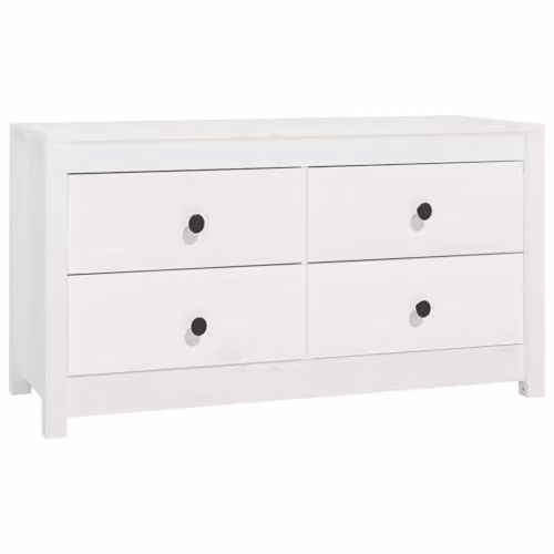 vidaXL Modern White Side Cabinet in Solid Pine Wood with Internal Drawers and Doors