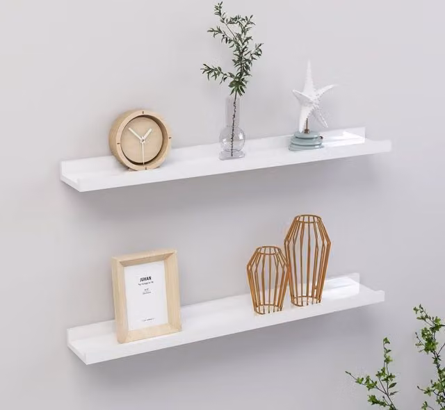 Berkfield Home Wall Mounted Shelves, 2 Piece Set, High Gloss White, W: 60 cm, D: 9 cm, H: 3 cm – 1