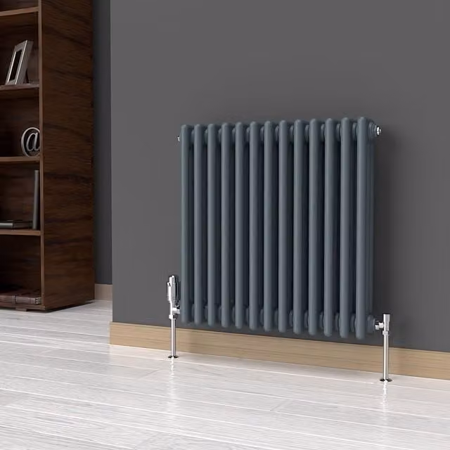 Lux Heat Horizontal 3 Column Steel Radiator in Slate Grey, W: 60.5 cm, H: 60 cm