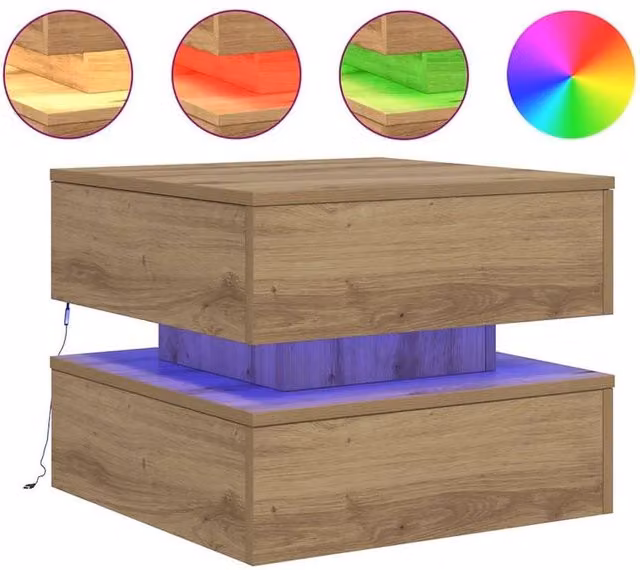 Berkfield Home Artisan Oak Coffee Table with LED Lights in Brown, W/D/H: 50 x 50 x 40 cm – 1