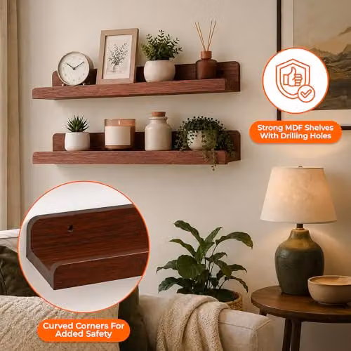 Innoteck Set of 2 U-Shaped Floating Wall Shelves, Walnut – 3