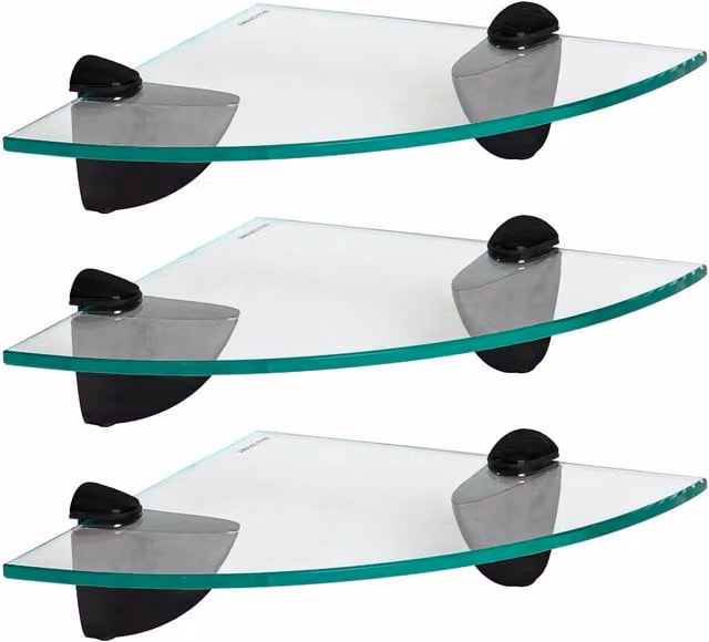 Harbour Housewares Black and Transparent Floating Glass Corner Shelf for Bathroom, Width: 20 cm