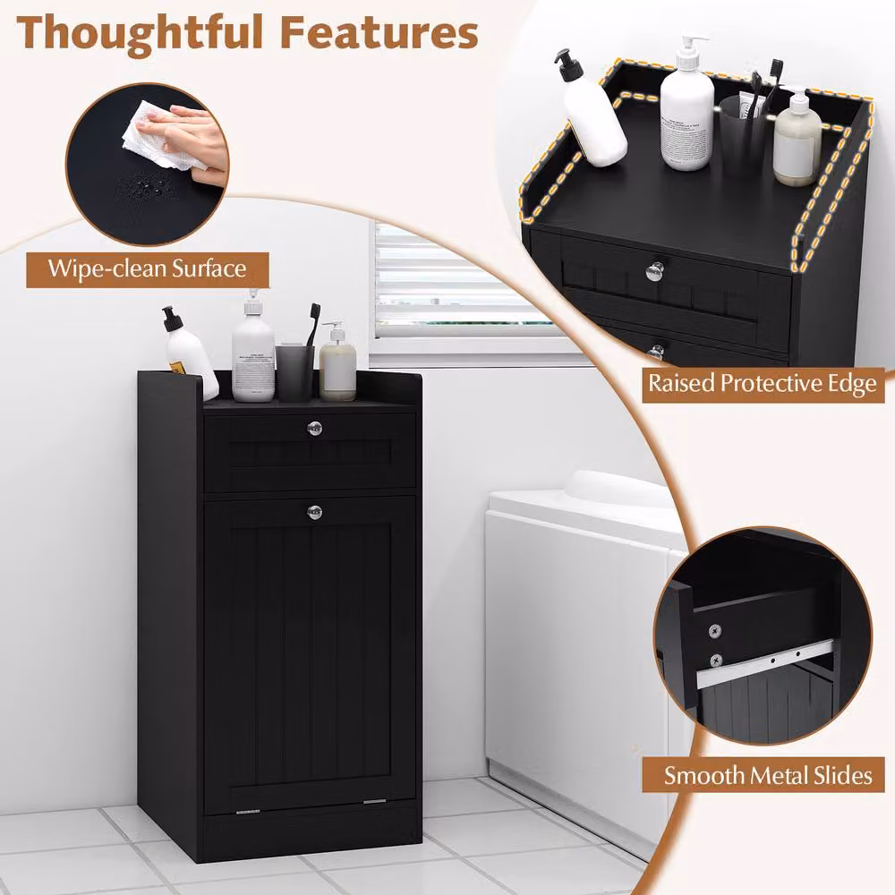 Costway Black Tilt-Out Bathroom Storage Cabinet with Internal Drawers and Hinged Doors – 8