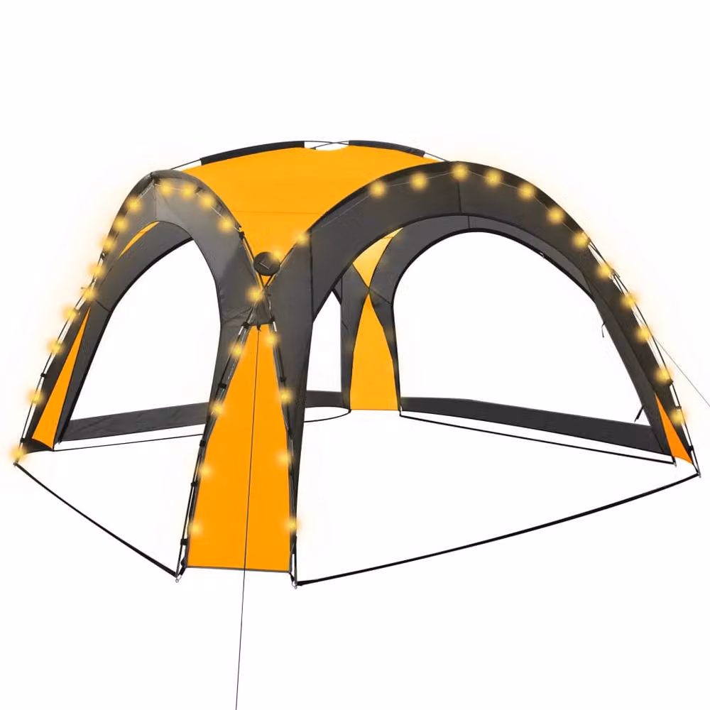 Berkfield Home Party Tent with LED and 4 Sidewalls, Yellow, W/D/H: 3.6 x 3.6 x 2.3 m – 3