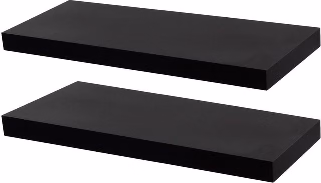 Harbour Housewares Modern Floating Wall-Mounted Shelves, Black, Set of 2