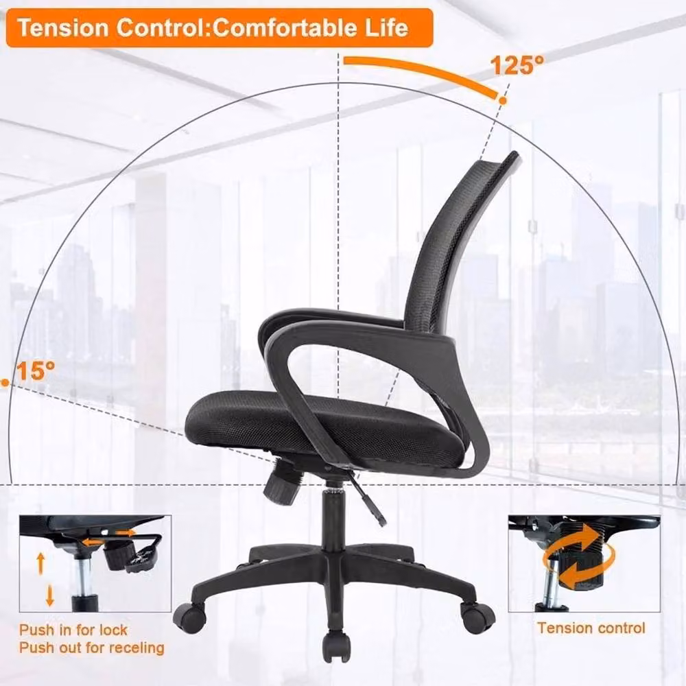 EONLION Black Fabric Swivel Office Task Chair with Adjustable Height – 2