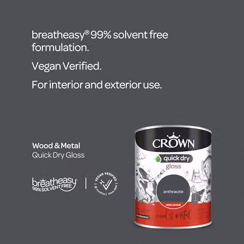 Crown Anthracite Grey Gloss Wood and Metal Paint, 750ml – 2