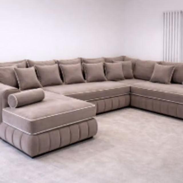 HOB Furniture Oxford Oyster U Shape Sofa in Beige with Contrast Piping