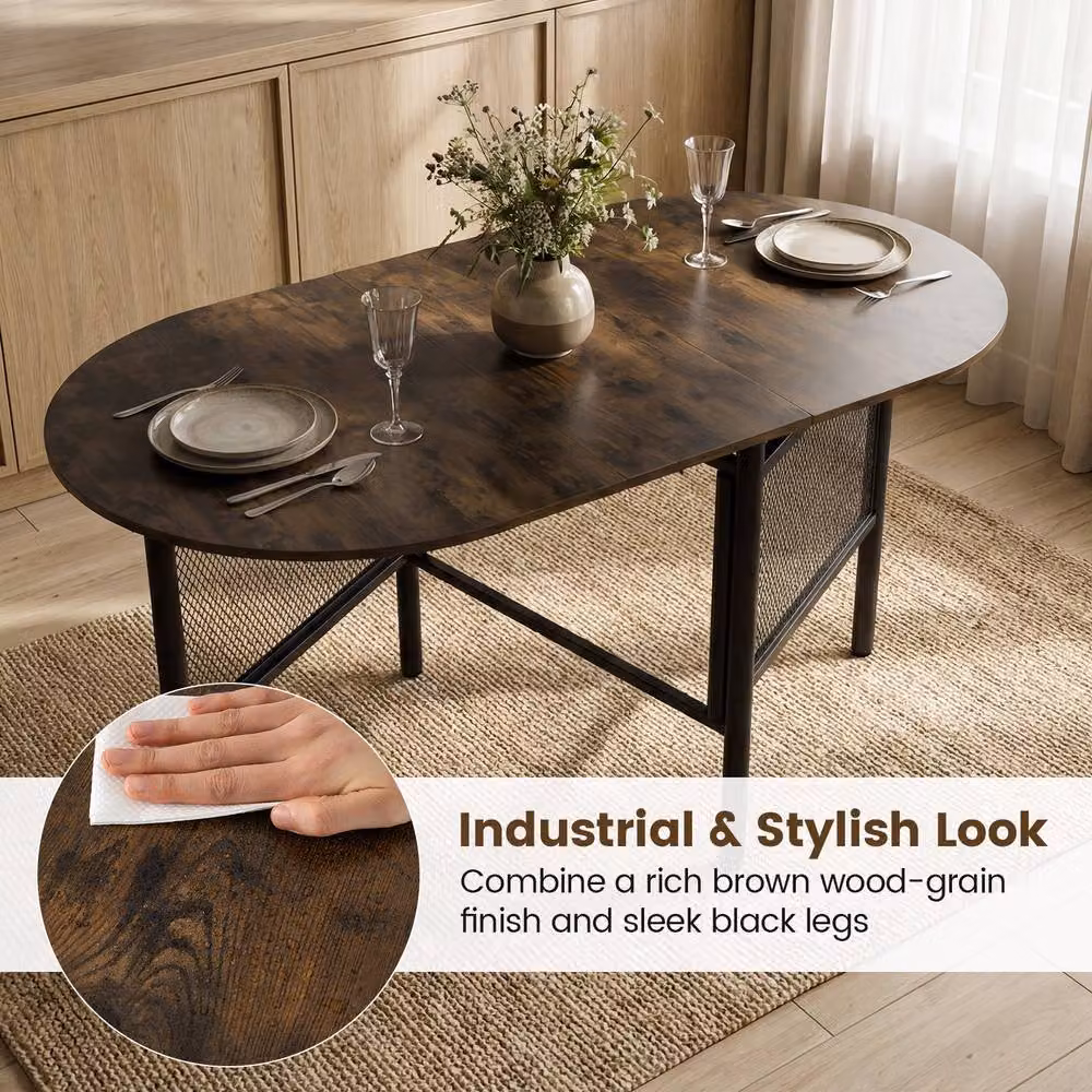 Costway Industrial Folding Dining Table and Console Table in Brown and Black, W: 150 cm, D: 60 cm, H: 76 cm – 9