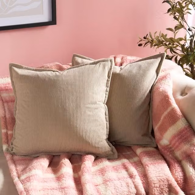 OHS Oxford Edge Corduroy Cushion Covers in Beige, Pack of 4