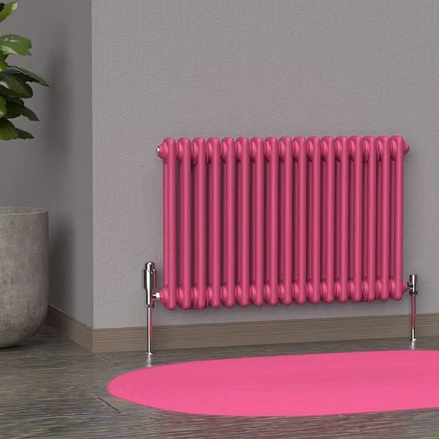 Lux Heat Horizontal 2 Column Steel Radiator in Pink, W: 50.0 cm, H: 78.5 cm