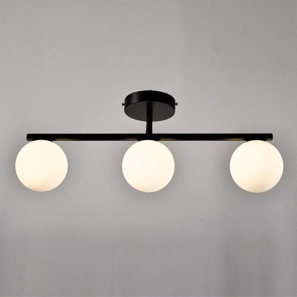 First Choice Lighting Grosvenor Set of 2 Black 3 Light Bar Ceiling Lights with Glass Globes – 2