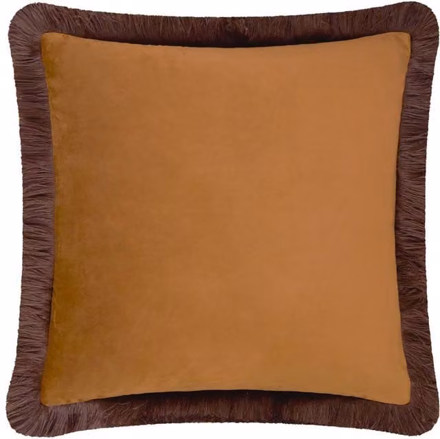 Furn Halo Fringed Velvet Cushion in Brown and Beige, W/D/H: 50 x 50 x 50 cm – 1