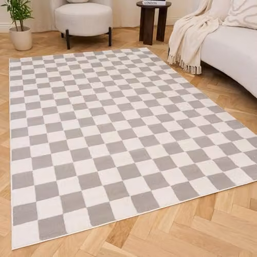 THE RUGS Loft Collection Modern Textured Checkerboard Grey Living Room Area Rug, W: 80 cm, L: 150 cm