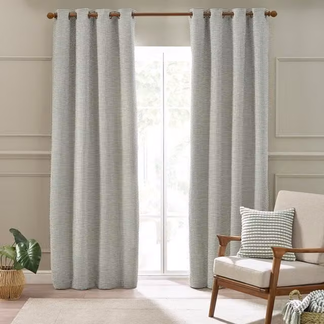 Catherine Lansfield Stab Stitch Lined Eyelet Curtains, Green, Width: 168 cm, Drop: 137 cm
