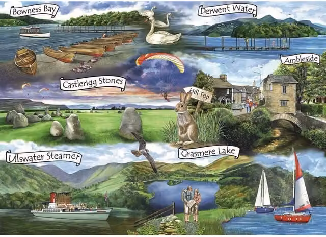 Lake District 1000 Piece Landscape Jigsaw Puzzle in Yellow and Multicolour
