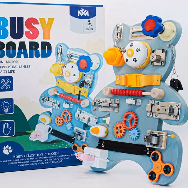 DYZI Montessori Busy Bear Activity Board in Blue
