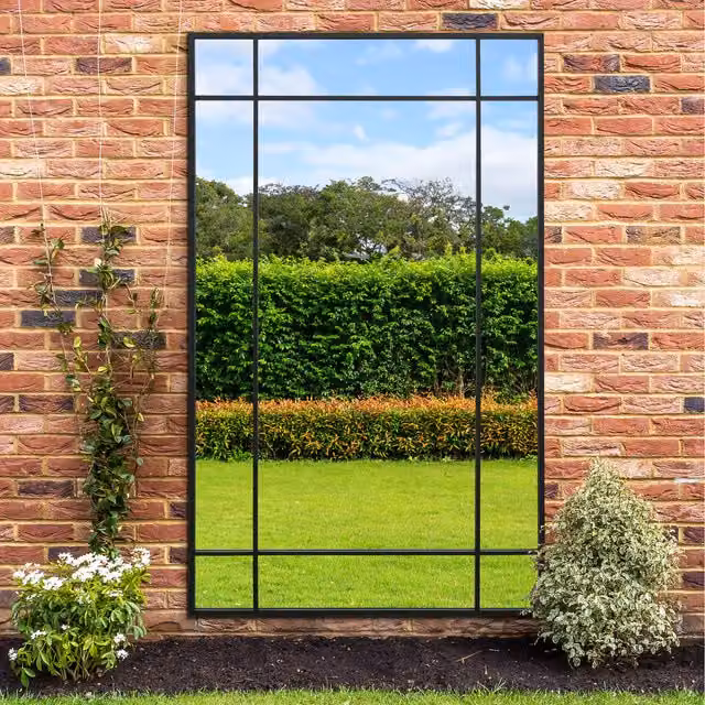 Genestra Modern Rectangular Outdoor Garden Hanging Wall Mirror in Black by MirrorOutlet, W: 120 cm