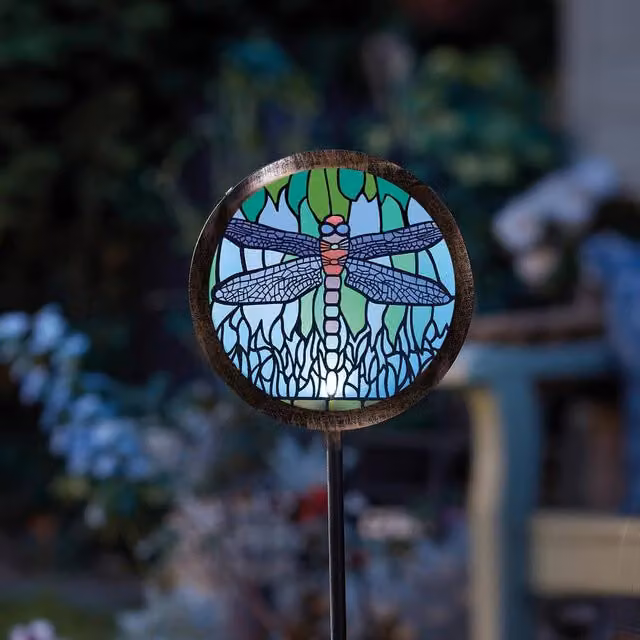 mysmartbuy Dragonfly Solar Garden Stake Light, Multicolour Hand-Painted Glass and Metal LED Light, Height: 89 cm – 1