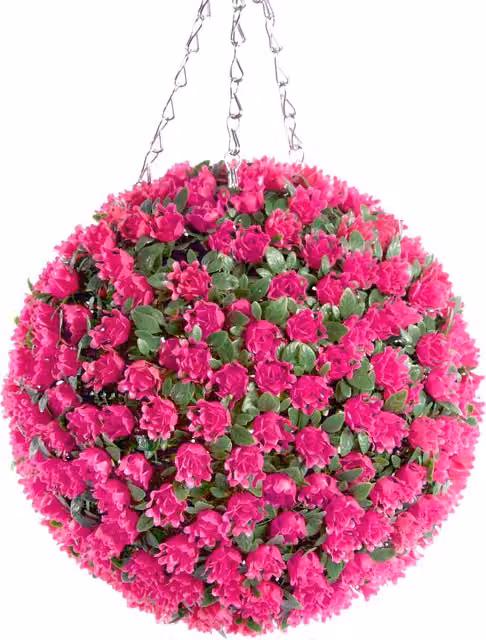 Best Artificial Pink Rose Hanging Basket Topiary Ball, Diameter: 28 cm
