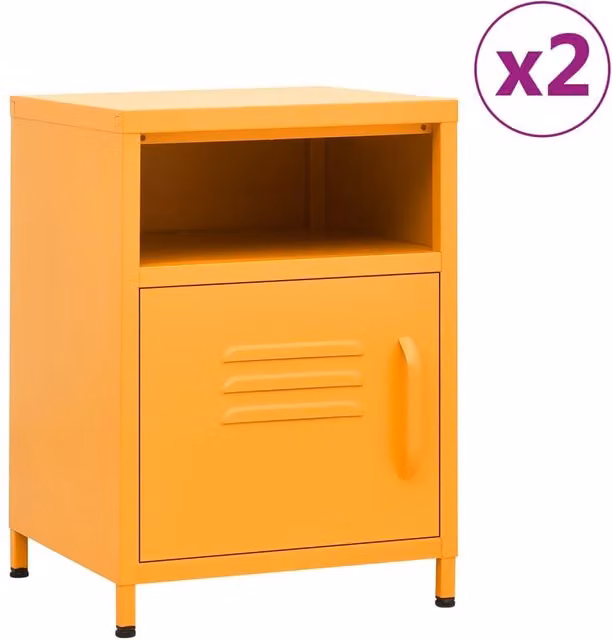 Berkfield Home Set of 2 Modern Mustard Yellow Metal Nightstands W/D/H: 35 x 35 x 51 cm – 1
