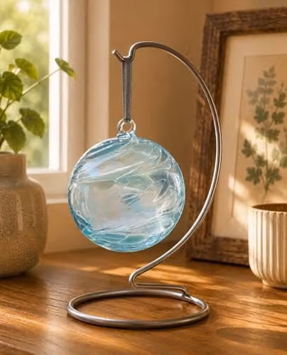 Sienna Glass Blue Handcrafted Round Glass Hanging Bauble Ornament