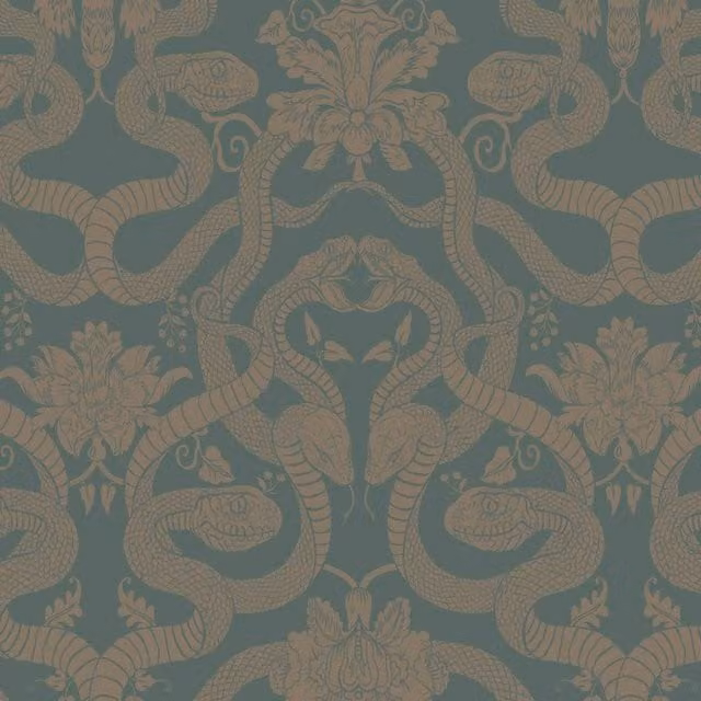 House of Hackney Anaconda Traditional Art Nouveau Floral and Botanical Wallpaper in Green and Bronze