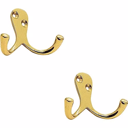 Loops 2 Pack Victorian One Piece Double Wall Mounted Bathroom Robe Hook in Polished Brass