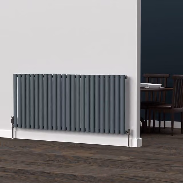 Lux Heat Oval Horizontal Coloured Radiator in Slate Grey, W: 144 cm, H: 60 cm