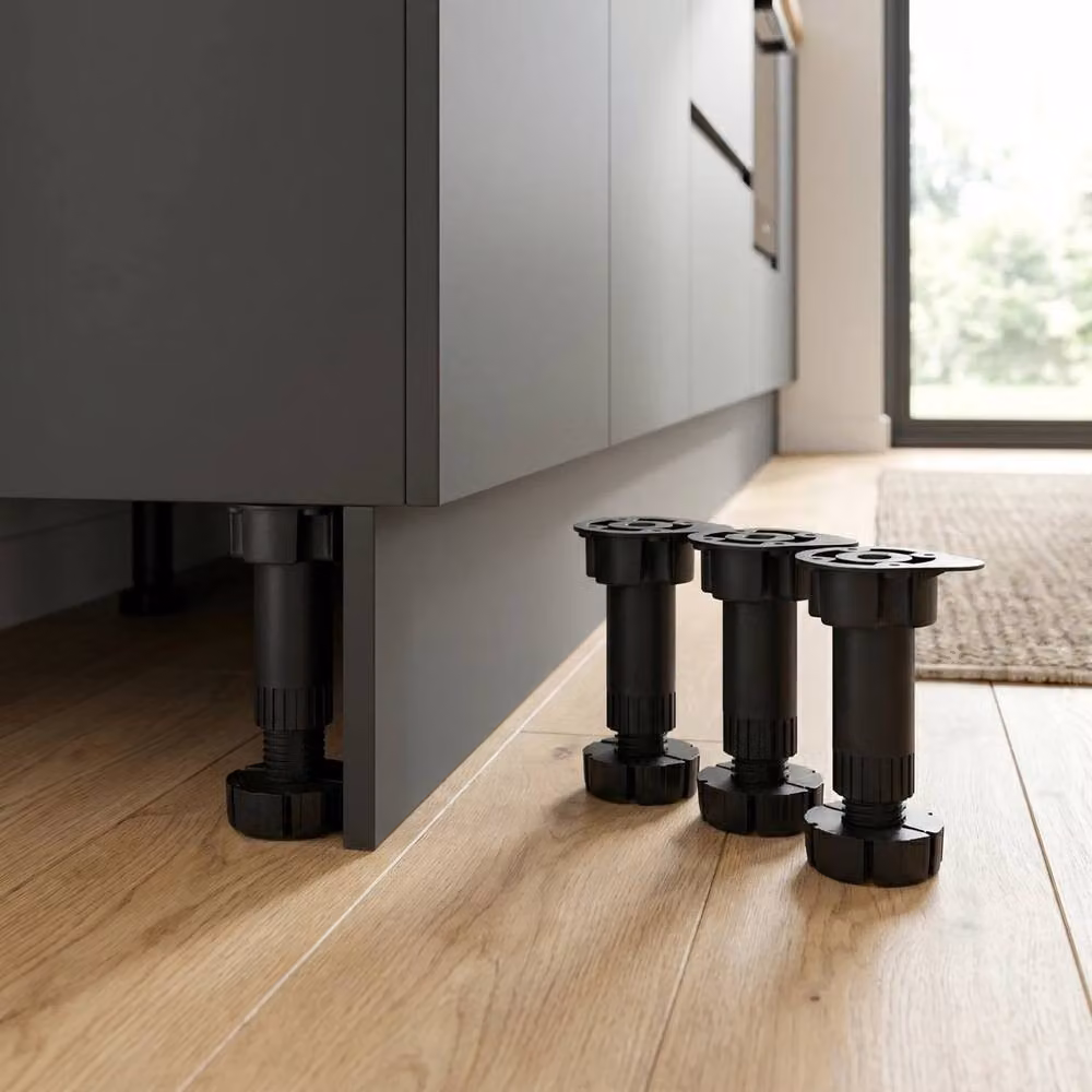 FLAVORA 4 Pack Kitchen Cabinet Plinth Legs in Black, W: 52 cm, H: 1000 cm – 4