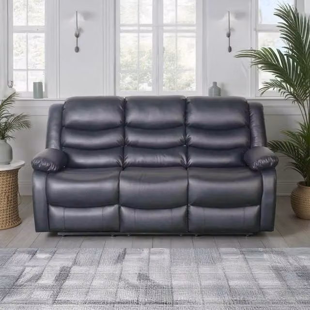 Furnishings For Less UK Cortland 3 Seater Manual Reclining Sofa in Black Synthetic Leather – 1