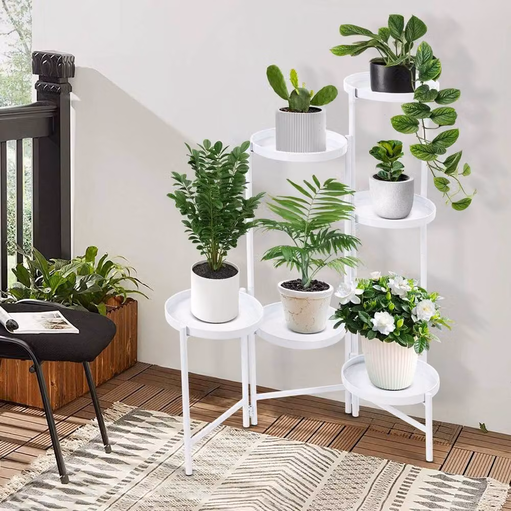 Ventryn 6 Tier Modern Freestanding Metal Plant Stand in Matt White – 3