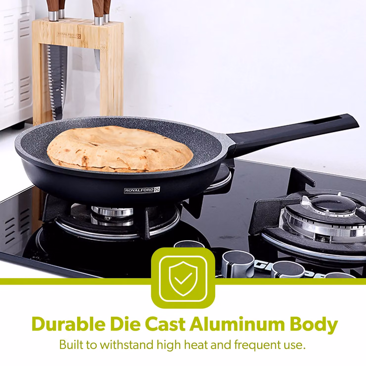 Royalford Grey Non-Stick Die-Cast Aluminium Frying Pan with Durable Marble Coating, Diameter: 24 cm – 2