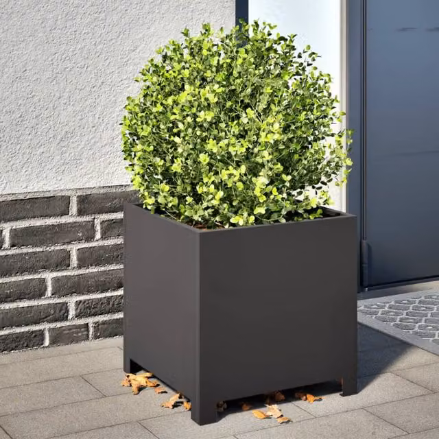 Berkfield Home Steel Garden Planter Tub, Black, W/D/H: 40 x 40 x 40 cm